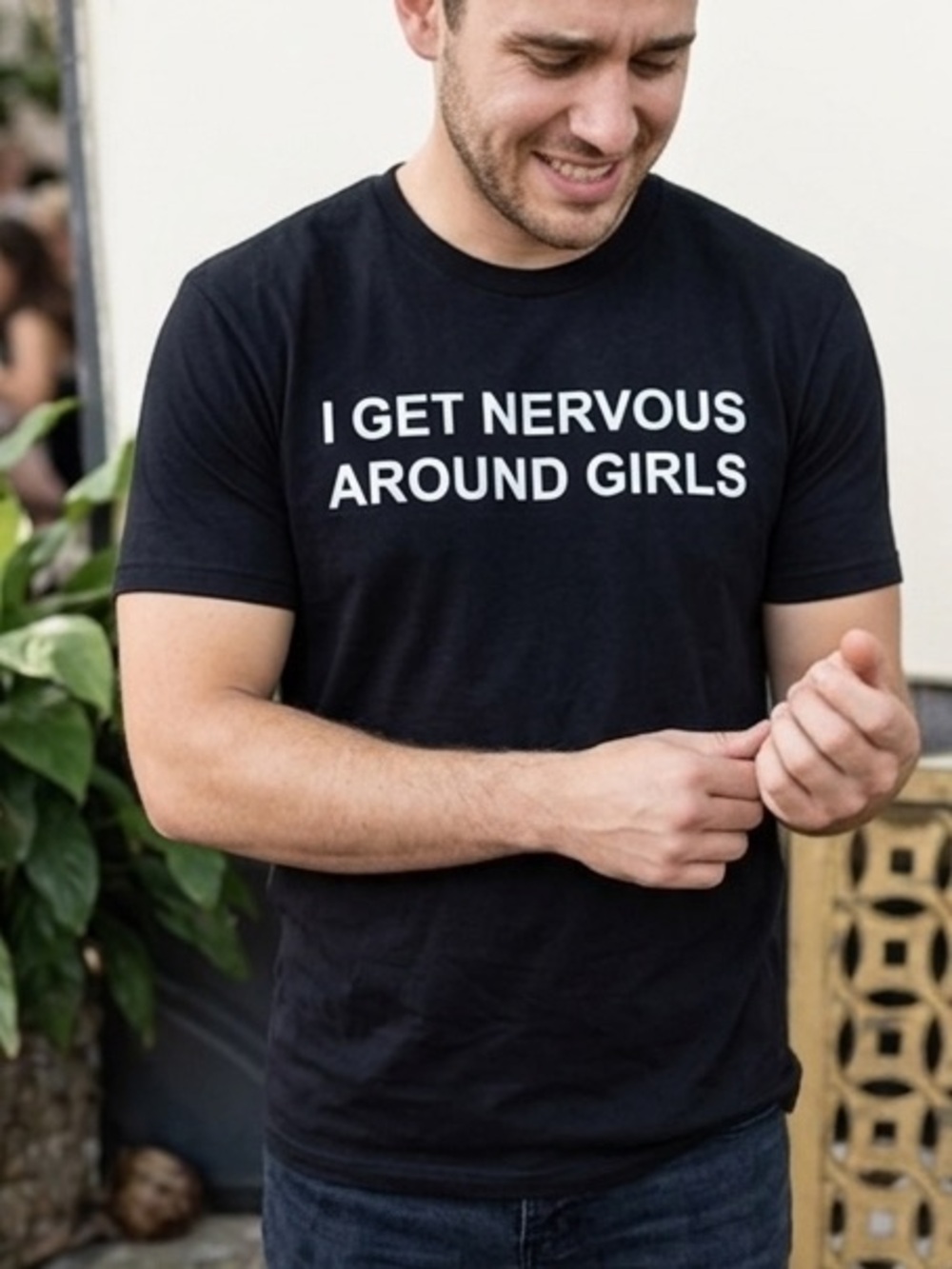 Black Graphic Tee "I Get Nervous Around Girls"